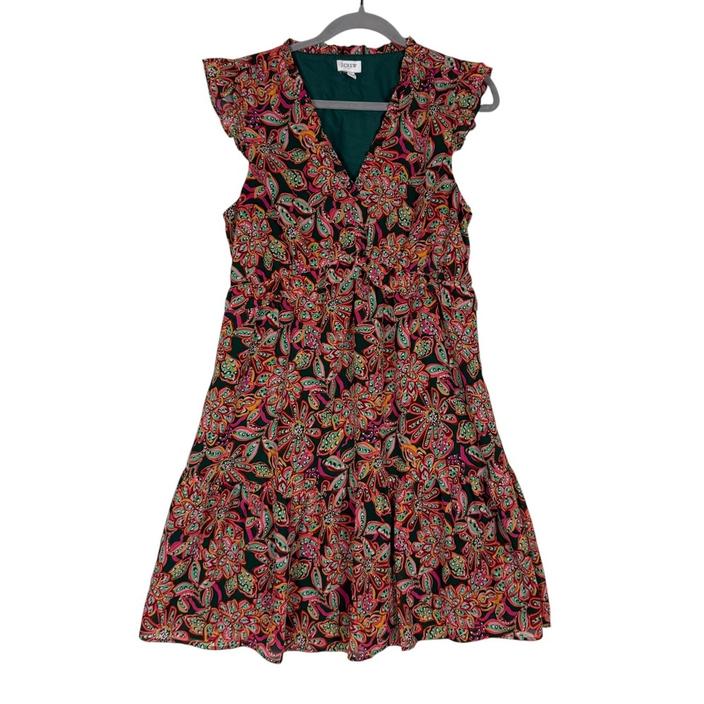 J.Crew Dress Womens 10 Multicolor Floral Fit & Flare Flutter Sleeve Sundress
